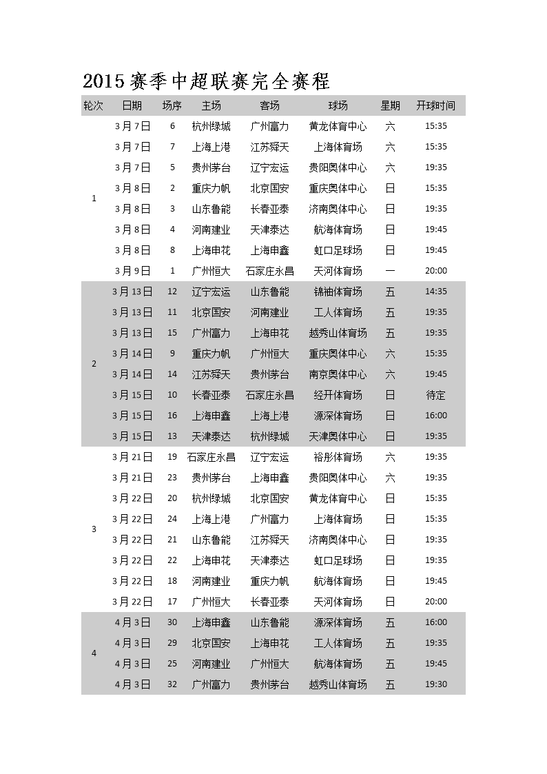 中超聯(lián)賽賽程時間地點表_中超聯(lián)賽賽程_中超聯(lián)賽賽程時間表